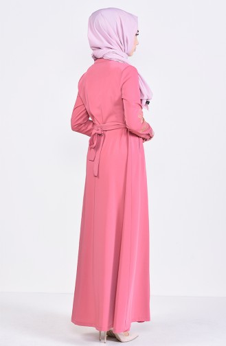 Besticktes Abaya mit Reissverschluss 8981-03 Puder Rosa 8981-03