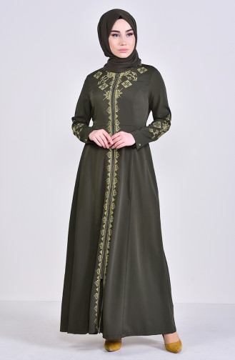 MISS VALLE  Embroidered Zippered Abaya 8981-05 Khaki 8981-05