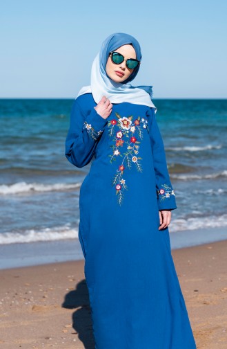 Embroidered gauze Cloth Dress 0300-02 İndigo 0300-02