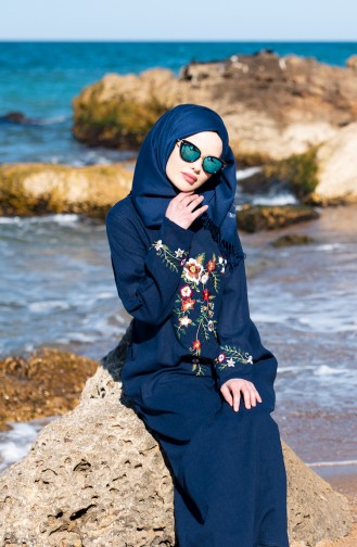 Navy Blue İslamitische Jurk 0300-04