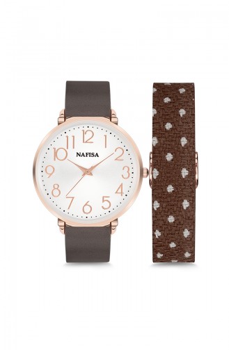 Dame Leder Textil Armbanduhr NF1101D Grau 1101D