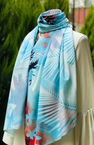 Patterned Cotton Shawl 60848-01 Baby Blue 60848-01