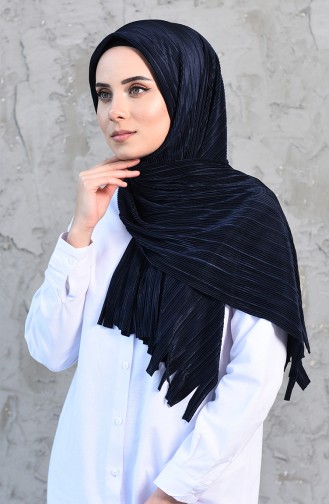 Pleated Practical Viscose Shawl 1033-12 Navy Blue 1033-12