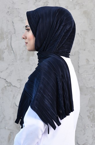 Pleated Practical Viscose Shawl 1033-12 Navy Blue 1033-12