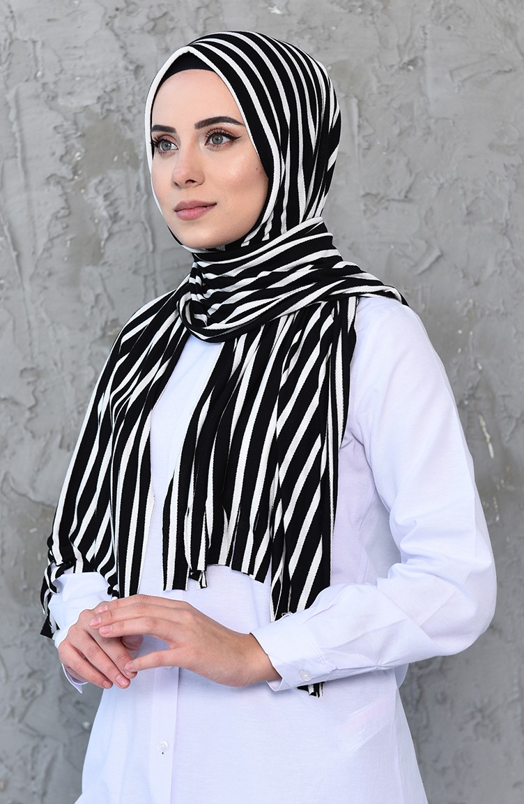 black and white striped hijab