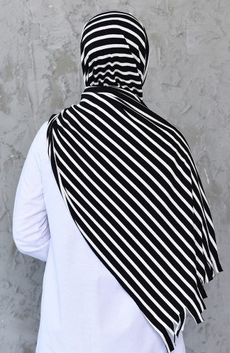 Stripe Patterned Practical Cotton Shawl 1034-02 Black Light Beige 1034-02