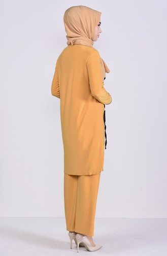 Payet Detaylı Tunik Pantolon İkili Takım 9026-01 Hardal 9026-01