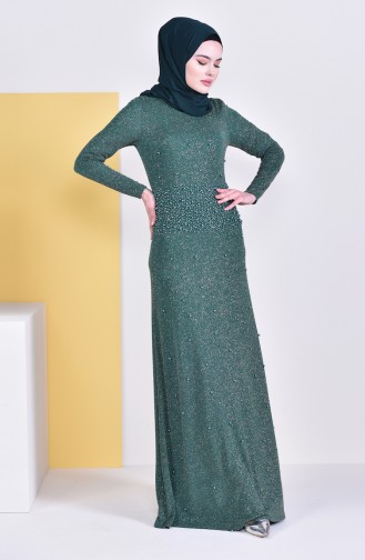 Robe de Soirée Perlée a Paillettes 31596-03 Vert emeraude 31596-03