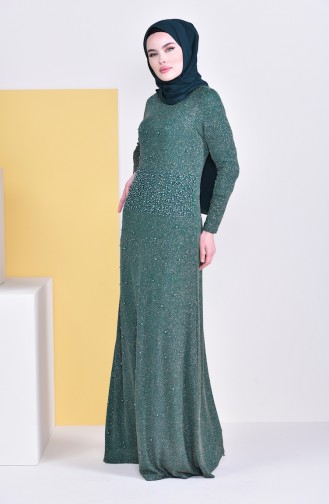 Robe de Soirée Perlée a Paillettes 31596-03 Vert emeraude 31596-03