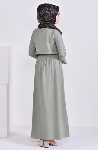 فستان فيسكوز بتصميم مزموم عند الخصر 8226-04 لون اخضر كاكي 8226-04