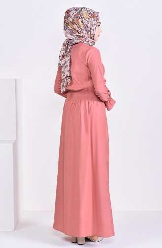 فستان فيسكوز بتصميم مزموم عند الخصر 8226-07 لون عسلي مائل للبرتقالي 8226-07