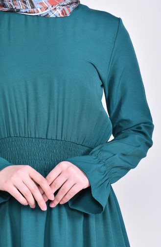 فستان فيسكوز بتصميم مزموم عند الخصر 8226-08 لون اخضر زمردي 8226-08