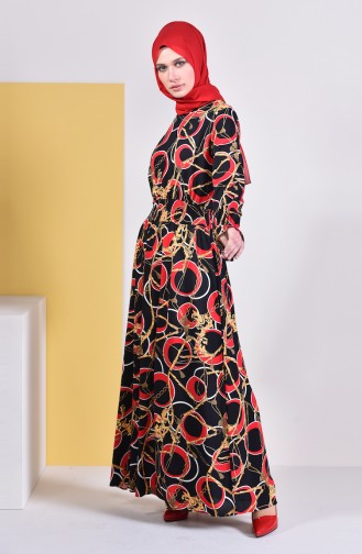 فستان بتصميم مُطبع 8147-01 لون خمري 8147-01