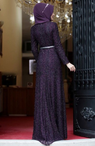 Belted Evening Dress 3190-03 Purple 3190-03