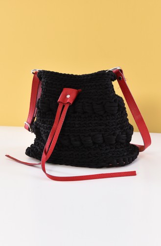 حقيبة كتف و يد نسائية بتصميم قطن مُحاك 2002-01 لون أحمر و أسود 2002-01