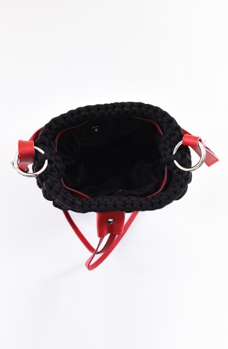 Cotton Knitted Handl & Shoulder Bag 2002-01 Red Black 2002-01