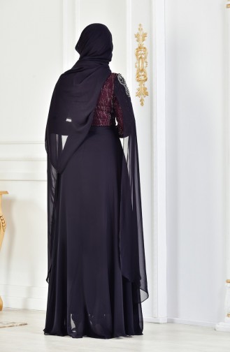 Strasstein Bedruktes Abendkleid mit Glitzer 3132-02 Weinrot Schwarz 3132-02