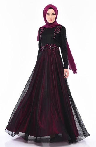 Stone Evening Dress 31568-02 Black Plum 31568-02