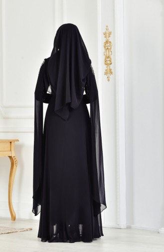 Black Hijab Evening Dress 3132-01