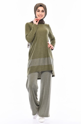 Asymmetric Tunic Pants Double Suit 99191-05 Khaki 99191-05