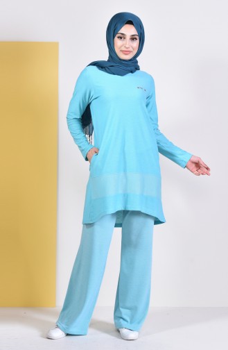 Asimetrik Tunik Pantolon İkili Takım 99191-06 Turkuaz 99191-06