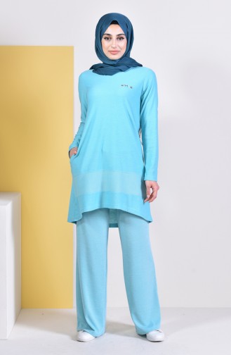 Asimetrik Tunik Pantolon İkili Takım 99191-06 Turkuaz 99191-06