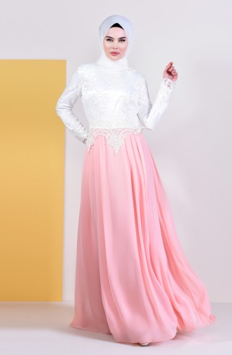 Powder Hijab Evening Dress 26690A-01