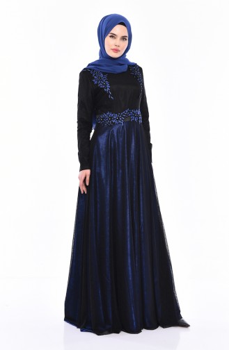 Robe de Soirée Perlées 31568-01 Noir Bleu Roi 31568-01