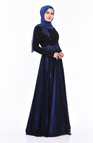 Robe de Soirée Perlées 31568-01 Noir Bleu Roi 31568-01