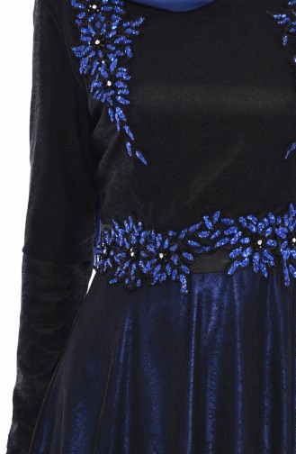 Robe de Soirée Perlées 31568-01 Noir Bleu Roi 31568-01