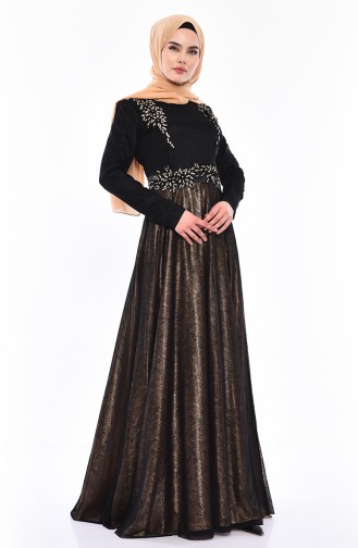 Robe de Soirée Perlées 31568-03 Noir Gold 31568-03