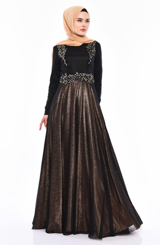 Robe de Soirée Perlées 31568-03 Noir Gold 31568-03