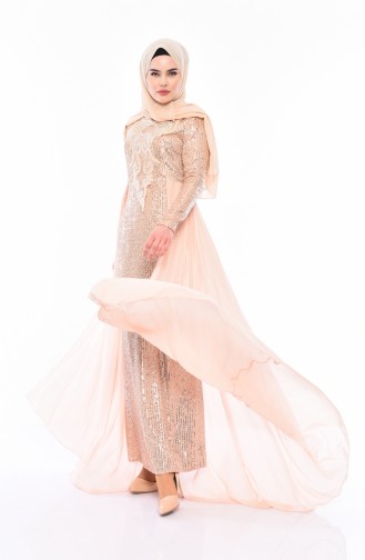 Sequin Detailed Evening Dress 52724-02 Salmon 52724-02