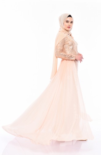 Salmon Hijab Evening Dress 52724-02