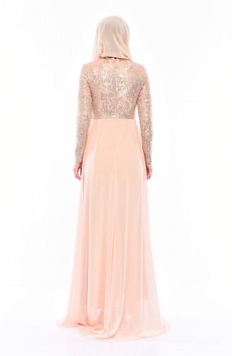 Sequin Detailed Evening Dress 52724-02 Salmon 52724-02