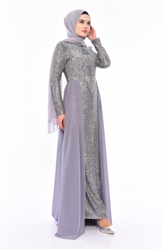 Sequin Detailed Evening Dress 52724-03 Gray 52724-03