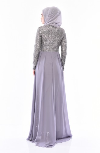 Sequin Detailed Evening Dress 52724-03 Gray 52724-03