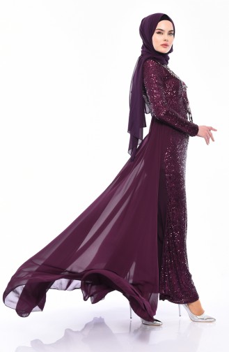 Sequin Detailed Evening Dress 52724-05 Purple 52724-05