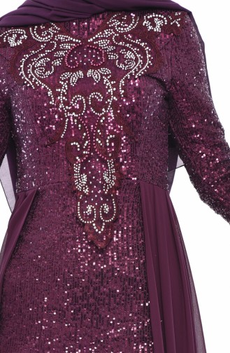 Sequin Detailed Evening Dress 52724-05 Purple 52724-05