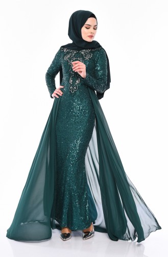 Sequin Detailed Evening Dress 52724-08 Green 52724-08
