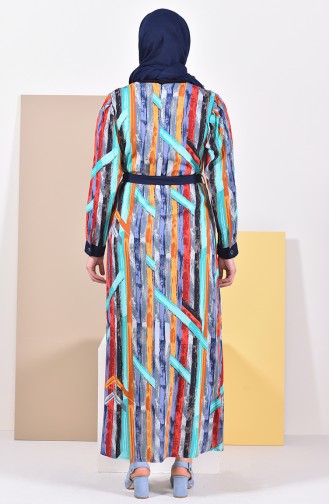 فستان فيسكوز بتصميم مُطبع وبمقاسات كبيرة 4477-03 لون اخضر وكحلي 4477-03