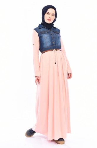 مس فالي فستان جينز بتصميم حزام للخصر 8135-01 لون مشمشي 8135-01