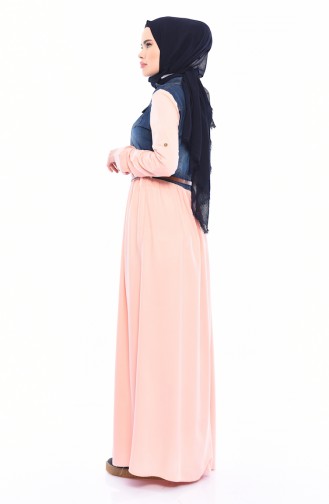 مس فالي فستان جينز بتصميم حزام للخصر 8135-01 لون مشمشي 8135-01