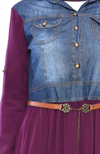 مس فالي فستان جينز بتصميم حزام للخصر 8135-05 لون ارجواني 8135-05