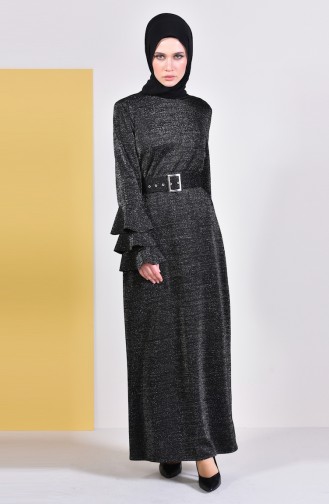 Belted Silvery Dress 4081-04 Black 4081-04