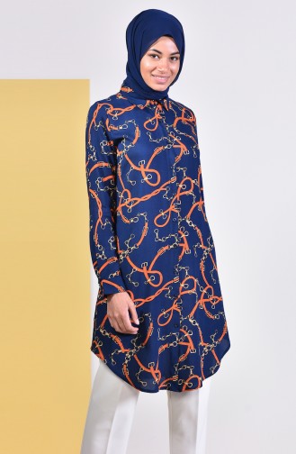 Viscose Printed Tunic 6357-01 Navy Blue 6357-01