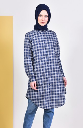 Ekose Tunik 6362-04 Lacivert Beyaz