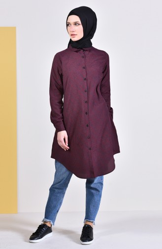 Ekoseli Tunik 6364-03 Bordo