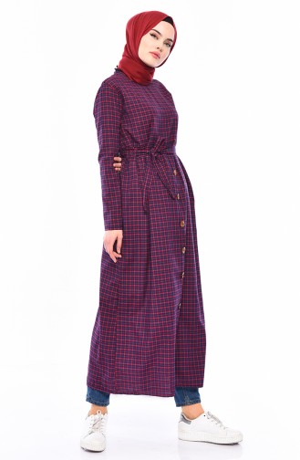 Button Detailed Long Tunic 9025-02 Navy Blue Claret Red 9025-02