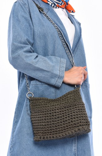 حقيبة كتف نسائية قطن مُحاك بتصميم مُطبع  2012-01 لون أخضر كاكي 2012-01